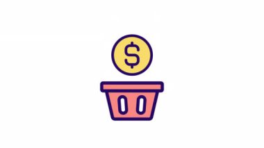 Animasyon dolarları renk ikonu satın alır. Para piyasası operasyonu. Finansal hizmet. Şeffaf arkaplanda alfa kanalı olan kusursuz HD video. Basit doldurulmuş çizgi hareketi grafik canlandırması