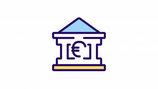 Animowana Ikona Koloru Konta Bankowego Depozyt Euro Bezpieczeństwo Finansowe Bezproblemowa — Wideo stockowe