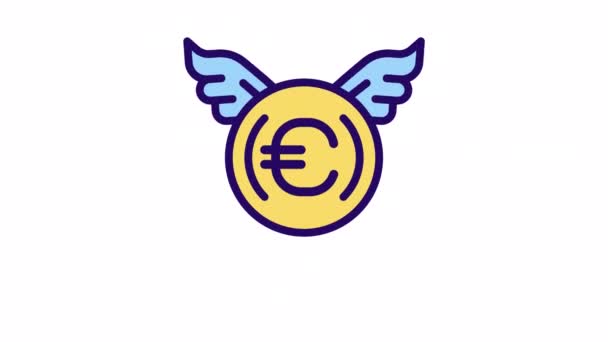 Ícone Cor Euro Voador Animado Bônus Financeiro Ganhos Arranja Dinheiro — Vídeo de Stock