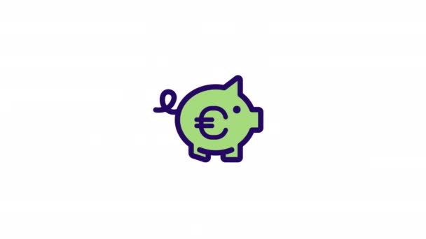 Animerade Pengar Besparingar Färg Ikon Piggybank Med Euro Budgetpåfyllning Sömlös — Stockvideo