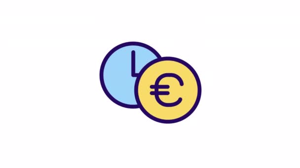 Анимационный Курс Иконки Цвета Евро Часовые Изменения Операция Обмена Валюты — стоковое видео