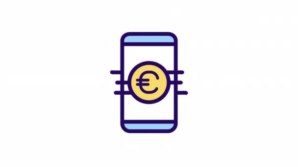Ícone Cor Pagamento Online Animado Transferências Financeiras Smartphone Banco Digital — Vídeo de Stock