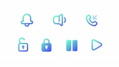 Canlandırılmış uygulama gradyan ui simgeleri. Akıllı telefon kontrolleri. Şeffaf arkaplanda alfa kanalı olan kusursuz HD video. Taslak izole edilmiş kullanıcı arayüzü ögeleri hareketli grafik canlandırması