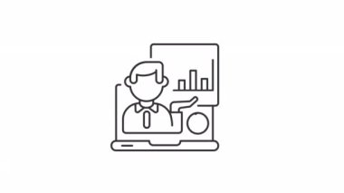 Canlandırılmış sunum doğrusal simgesi. İş stratejisinin çevrimiçi performansı. Şirket toplantısı. Şeffaf arkaplanda alfa kanalı olan kusursuz HD video. Taslak hareketli grafik canlandırması