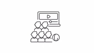 Animasyon seyirci doğrusal simgesi. İzleyiciler video içeriği izliyor. Eğlence. Şeffaf arkaplanda alfa kanalı olan kusursuz HD video. Taslak hareketli grafik canlandırması