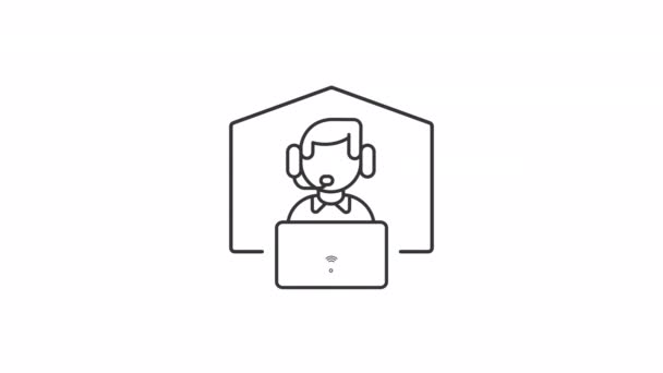 Анимационная Линейная Иконка Удаленной Работы Домашний Офис Организация Внештатного Рабочего — стоковое видео