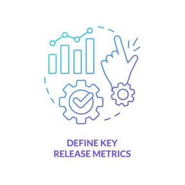 Anahtar metrik mavi gradyan konsept simgesini tanımla. Yazılım teslimatı. Serbest bırakma süreci geliştirme fikri soyut ince çizgi çizimi. İzole bir taslak çizim. Kullanılan sayısız Pro-Kalın yazı tipi