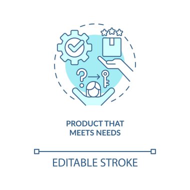 Karşılayan ürünün konsept turkuaz ikona ihtiyacı var. Etkili iş stratejisi soyut fikir ince çizgi çizimi. İzole bir taslak çizim. Düzenlenebilir felç. Arial, Myriad Pro-Kalın yazı tipleri