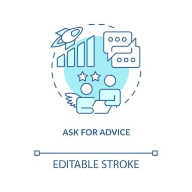 Tavsiye konsepti turkuaz simgesi isteyin. İş ilişkileri kurmak. Melek yatırımcılar ince çizgili çizgiler çizerler. İzole bir taslak çizim. Düzenlenebilir felç. Arial, Myriad Pro-Kalın yazı tipleri