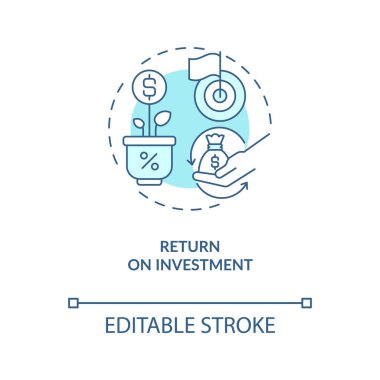 Yatırım konsepti turkuaz simgesine dönüş. Kârlı iş anlaşması soyut fikir ince çizgili çizim. İzole bir taslak çizim. Düzenlenebilir felç. Arial, Myriad Pro-Kalın yazı tipleri