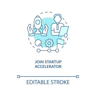 Başlangıç hızlandırıcı konsepti turkuaz simgesine katılın. Girişimci programı soyut fikir ince çizgi çizimi. İzole bir taslak çizim. Düzenlenebilir felç. Arial, Myriad Pro-Kalın yazı tipleri