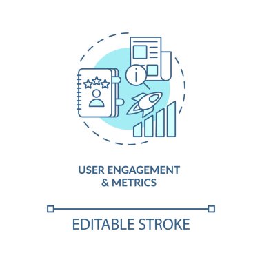 Kullanıcı angajmanı konsepti turkuaz simgesi. İş performansı verileri soyut fikir ince çizgi çizimi. İzole bir taslak çizim. Düzenlenebilir felç. Arial, Myriad Pro-Kalın yazı tipleri