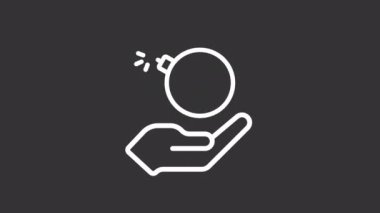 Canlı bomba beyaz çizgi ikonu. Patlayıcı maddeler. Terörizm tehlike farkındalığı. Şeffaf arkaplanda alfa kanalı olan kusursuz HD video. Gece kipi için hareketli grafik tasarımı