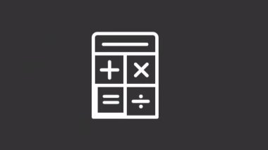 Canlandırılmış hesap makinesi beyaz çizgi simgesi. Matematik işlemleri için elektronik cihaz. Şeffaf arkaplanda alfa kanalı olan kusursuz HD video. Gece kipi için hareketli grafik tasarımı