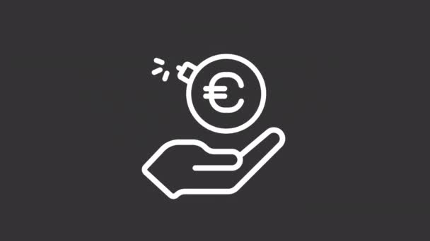 Анимированная Икона Белой Линии Бомбы Евро Рискованные Инвестиции Предотвращение Потери — стоковое видео