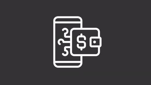 Carteira Animada Ícone Linha Branca Conta Dólar Virtual Aplicativo Bancário — Vídeo de Stock