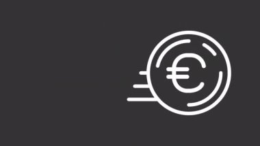 Animasyon Euro beyaz çizgi simgesi. Para transferleri teknolojisi. Banka hesabı. Şeffaf arkaplanda alfa kanalı olan kusursuz HD video. Gece kipi için hareketli grafik tasarımı
