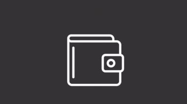 Canlandırılmış cüzdan beyaz çizgi simgesi. Borsadan kazanç. Para ticareti. Şeffaf arkaplanda alfa kanalı olan kusursuz HD video. Gece kipi için hareketli grafik tasarımı