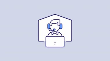 Canlandırılmış uzak iş yeri renk simgesi. Ev işleri ofisi. Serbest iş akışı. Şeffaf arkaplanda alfa kanalı olan kusursuz HD video. Basit doldurulmuş çizgi hareketi grafik canlandırması