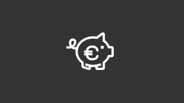 Анимированная Белая Иконка Сбережений Пиггибанк Знаком Евро Заполнение Бюджета Бесшовный — стоковое видео