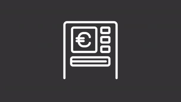 アニメーション化されたテラーホワイトラインアイコン Atmでユーロ紙幣を引き出す 銀行サービス 透明背景にアルファチャンネルとシームレスなループHdビデオ ナイトモード用モーショングラフィックデザイン — ストック動画