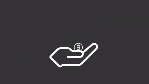 アニメーションビルホワイトラインアイコン 収入の財政 お金の節約のセキュリティ 透明背景にアルファチャンネルとシームレスなループHdビデオ ナイトモード用モーショングラフィックデザイン — ストック動画