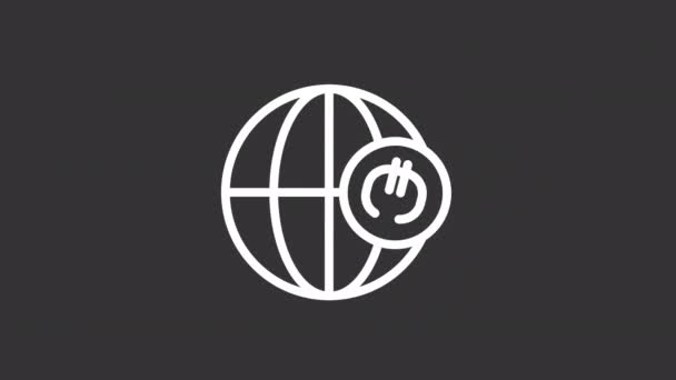 Ícone Linha Branca Paga Global Animado Transação Financeira Internacional Bancário — Vídeo de Stock