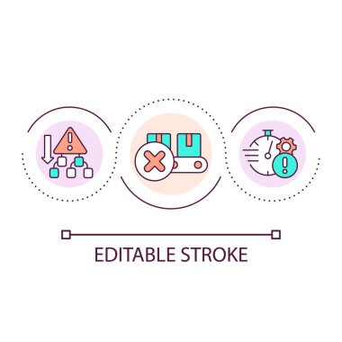 Yeni yazılım döngüsü konsept simgesinin düşük kalitesi. Standart dışı ürün üretimi. Salıverme yönetimi soyut fikir ince çizgili illüstrasyonda başarısız oldu. İzole bir taslak çizim. Düzenlenebilir felç. Kullanılan Arial yazı tipi