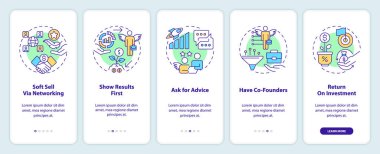 Yatırımcıları mobil uygulama ekranına çekmenin yolları. Doğrusal kavramlarla düzenlenebilir grafik talimatlarını başlat. UI, UX, GUI şablonu. Kullanılan sayısız Pro-Kalın, Düzenli yazı tipleri