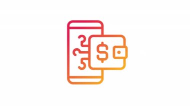 Canlandırılmış e cüzdan gradyan simgesi. Sanal dolar hesabı. Mobil finansal uygulama. Şeffaf arkaplanda alfa kanalı olan kusursuz HD video. Taslak hareketli grafik canlandırması