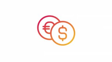 Animasyon değişim gradyanı simgesi. Para birimleriyle operasyonlar. Finansal işlemler. Şeffaf arkaplanda alfa kanalı olan kusursuz HD video. Taslak hareketli grafik canlandırması