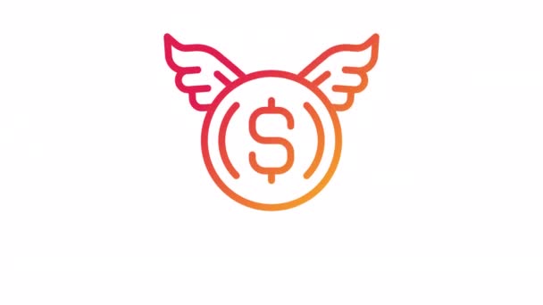 Animated Free Coin Gradient Icon Flying Dollar Wings Financial Aid — Stock Video