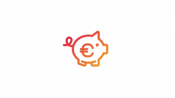 Ikon Penghematan Uang Animasi Piggybank Dengan Koin Euro Proses Pengisian — Stok Video