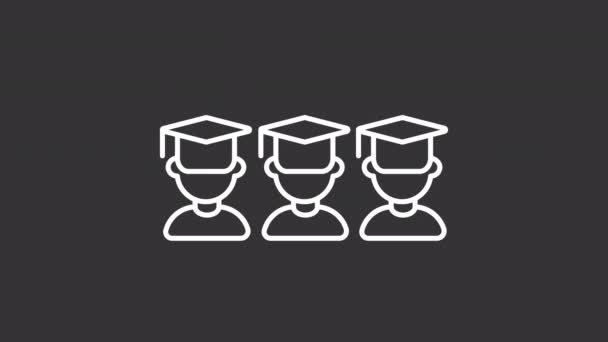 Animated Students White Line Icon Group Scholars Mortarboards Graduation Ceremony — Stock Video
