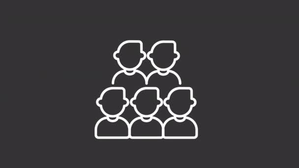 Иконка Белой Линии Анимированной Группы Толпа Зрителей Сотрудничество Коллег Бесшовный — стоковое видео