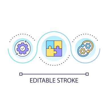 Geliştirme operasyonları ekibi döngü konsepti simgesi. Proje üyesi rolü. Yönetimin sorumluluğunu soyut fikirlerin ince çizgi çizimlerini serbest bırak. İzole bir taslak çizim. Düzenlenebilir felç. Kullanılan Arial yazı tipi