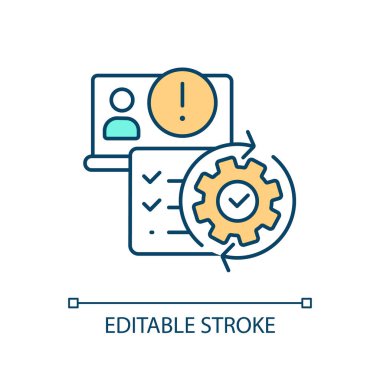 RGB renk simgesini güncelle. Yazılım ayarları. Ürün geliştirme. Hatalar düzeltiliyor. Kullanıcı deneyimi. İzole vektör çizimi. Basit bir çizgi çizimi. Düzenlenebilir felç. Kullanılan Arial yazı tipi