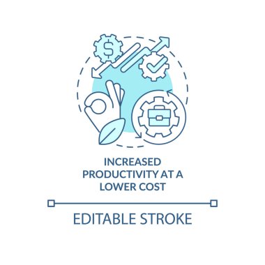 Düşük maliyetli turkuaz konsept ikonunda verimliliğin artması. İş optimizasyonu soyut fikir ince çizgi çizimi. İzole bir taslak çizim. Düzenlenebilir felç. Arial, Myriad Pro-Kalın yazı tipleri