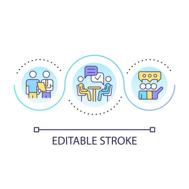Nötr sorular döngü konsepti ikonuna sor. Veri topluyorum. İş görüşmesi. İş dünyasının soyut fikir ayrımcılığında doğrulanan önyargı ince çizgi çizimi. İzole bir taslak çizim. Düzenlenebilir felç. Kullanılan Arial yazı tipi