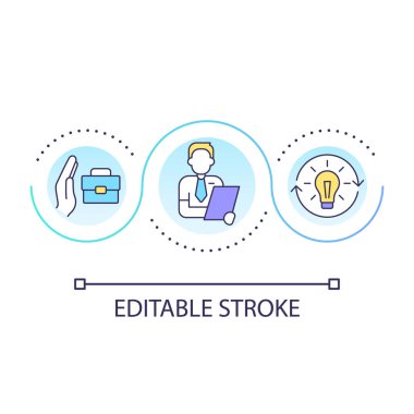 İşlem döngüsü konsepti ikonunu işe almayı tekrar düşün. İnsan kaynakları gelişimi. İş dünyasının soyut fikir ayrımcılığında doğrulanan önyargı ince çizgi çizimi. İzole bir taslak çizim. Düzenlenebilir felç. Kullanılan Arial yazı tipi