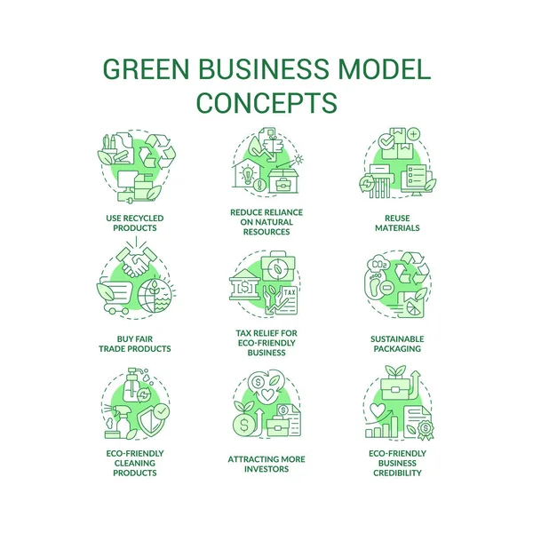 Modelo Negócio Ecológico Conjunto Ícones Conceito Verde Idéia Fabricação Ecológica — Vetor de Stock