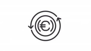 Madeni para doğrusal simgesini döndüren animasyon. Dolar ve Avro para değişimi. Finansal işlem. Şeffaf arkaplanda alfa kanalı olan kusursuz HD video. Taslak hareketli grafik canlandırması