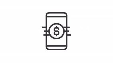 Animasyon bankacılık uygulaması doğrusal simgesi. Telefondaki hesap kaydediliyor. Dijital ödeme teknolojisi. Şeffaf arkaplanda alfa kanalı olan kusursuz HD video. Taslak hareketli grafik canlandırması