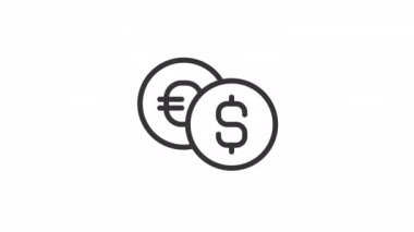 Animasyon değişim doğrusal simgesi. Para birimleriyle operasyonlar. Finansal işlemler. Şeffaf arkaplanda alfa kanalı olan kusursuz HD video. Taslak hareketli grafik canlandırması