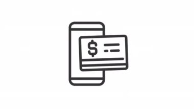 Canlandırılmış mobil cüzdan doğrusal simgesi. Akıllı telefondan ödeme servisi. Dijital bankacılık. Şeffaf arkaplanda alfa kanalı olan kusursuz HD video. Taslak hareketli grafik canlandırması