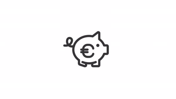 Animované Peníze Úspory Lineární Ikona Prasátko Eurem Zdroj Plnění Rozpočtu — Stock video