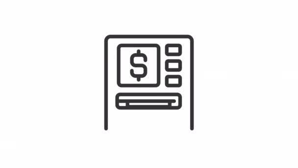 动画Atm直线图标 收回美元钞票 为客户提供银行业务技术 无缝隙循环高清视频与透明背景的阿尔法通道 轮廓运动图形动画 — 图库视频影像
