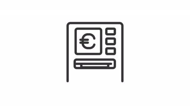 Ícone Linear Caixa Automática Animado Levantamento Notas Euro Com Caixa — Vídeo de Stock