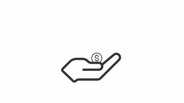 Animovaný Dolar Ruce Lineární Ikona Příjmové Finance Bezpečnost Úspor Peněz — Stock video