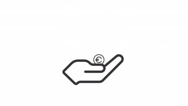 Animierter Euro Der Hand Lineares Symbol Finanzielle Unterstützung Die Eingehenden — Stockvideo